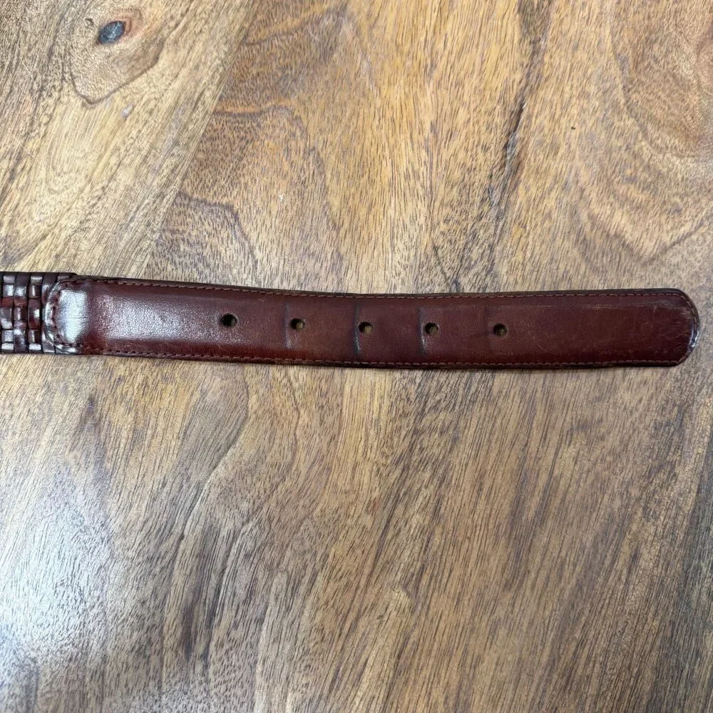 Fossil Woven Leather Belt Chocolate Brown